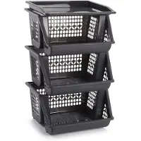 PlasticForte Antraciet grijze opberg kratten/kasten/organizers 3 vakken 62 cm - Opbergmanden