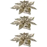 Cosy & Trendy 3x stuks decoratie bloemen kerstster champagne glitter op clip 9 cm - Kunstbloemen