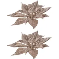 Cosy & Trendy 2x stuks decoratie bloemen kerstster roze glitter op clip 18 cm - Kunstbloemen