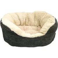 Rosewood Jumbo Cord Plush – Ovale Hondenmand - Small - 51x43 cm – Zacht & Warm Hondenbed – Wasbaar – Antislip Onderkant – Grijs/Crème