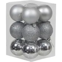 Othmar decorations 12x Zilveren kunststof kerstballen 6 cm glans/mat/glitter - Kerstbal