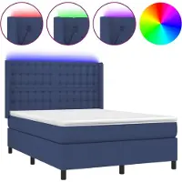 vidaXL Boxspring met matras en LED stof blauw 140x200 cm