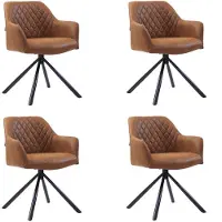 Bronx71 Industriële eetkamerstoel Dex cognac eco-leer - Eetkamerstoelen set van 4.