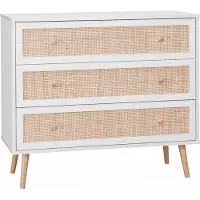 Sweeek Ladekast met hout- en rietlook, 90x39x79cm - Bohème - 3 lades - Wit