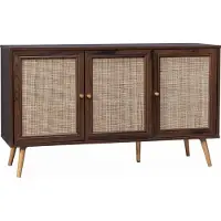 Sweeek Dressoir met 3 deuren houtdecor en rotan 120cm Donker hout
