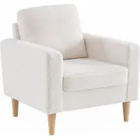 Sweeek Fauteuil van boucléstof met houten poten Crème