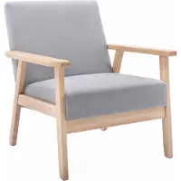 Sweeek Fauteuil van hout met stoffen zitting Lichtgrijs