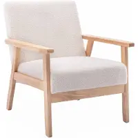 Sweeek Fauteuil van hout met bouclé zitting Crème