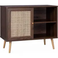 Sweeek Dressoir met 1 deur en plank houtdecor en rotan 80cm Donker hout