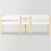 Merax Houten Kinderbed 90x200 - Bed met Ladder en Uitvalbeveiliging - Scandinavische Peuterbed - Wit