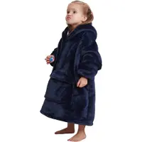 Badrock Hoodie deken kind - Fleece kinder poncho - plaid met mouwen en capuchon voor kinderen - hoodie plaid kind - fleece deken met mouwen - hoodie blanket - zacht & warm - maat 116 t/m 134 - blauw