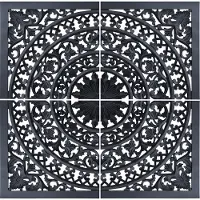 Ptmd Akoulina Black MDF Antique Carved Wallpanel 4 Pcs (Zwart, 120x120cm)