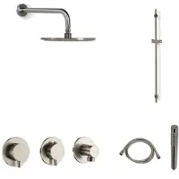 BLUE LABEL Brondby Inbouw Doucheset 3-weg - Geborsteld Nikkel PVD - Staafhanddouche - Wandarm - Wandhouder - Messing - Kranen, Douchekranen, - Kranen, Douchekranen, Douchesets, Inbouw douchesets
