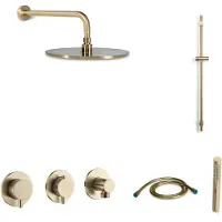 BLUE LABEL Brondby Inbouw Doucheset 3-weg - Geborsteld Goud PVD - Staafhanddouche - Plafondbuis 20cm - Wandhouder - Messing - Kranen, Douchekranen, - Kranen, Douchekranen, Douchesets, Inbouw