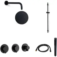 BLUE LABEL Brondby Inbouw Doucheset 3-weg - Mat Zwart - Staafhanddouche - Wandarm - Glijstang - Messing - Kranen, Douchekranen, Douchesets, Inbouw - Kranen, Douchekranen, Douchesets, Inbouw douchesets