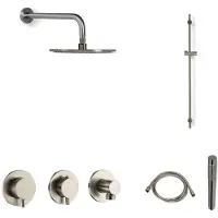 BLUE LABEL Brondby Inbouw Doucheset 3-weg - Geborsteld Nikkel PVD - Ronde Handdouche - Plafondbuis 10cm - Glijstang - Messing - Kranen, Douchekranen, - Kranen, Douchekranen, Douchesets, Inbouw