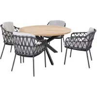 4 Seasons Outdoor Prado Calpi dining tuinset 130 cm rond 5 delig rope teak