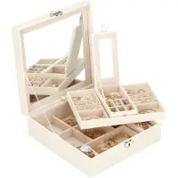 Springos Sieradendoos - Juwelendoos - 2 Lagen - 25 x 25 x 8.5 cm - Crème
