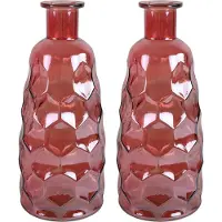 Countryfield Art Deco vaas - 2x - donkerroze transparant - glas - D12 x H30 cm