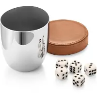 Georg Jensen Sky Travel Set Spel Beker Met Vijf Dobbelstenen / Leer - Spelletjes Roestvrijstaal Roestvrij staal - 10019307