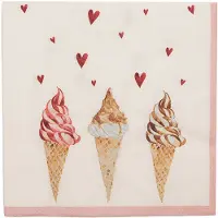 Clayre & Eef Servetten Papier Set van 20 33x33 cm (20) Beige Roze Papier Vierkant Ijsjes Servetten Papieren Beige