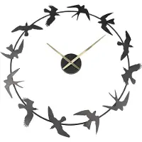 Clayre & Eef Wandklok 69x66 cm Zwart Ijzer Rond Vogels Muurklok Zwart Muurklok