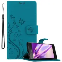 Cadorabo Bloemen Boekomslag (Sony Xperia XZ1), Smartphonehoes, Blauw