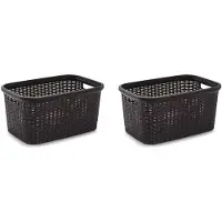 Forte Plastics 2x stuks kunststof open rotan wasmand van 35 liter in het donkerbruin - Wasmanden