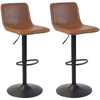 Bronx71 Industriële Barkruk Texas leer cognac 60 - 76 cm - draaibaar - Barkrukken set van 2.
