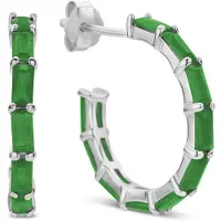 New Bling 9NB-1040 Zilveren Halve Oorringen met zirkonia 19 mm - 2,7 mm Breed - Groen - Pouchette - Rhodium - Zilver