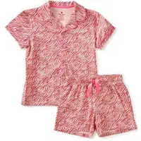 Little label shortama met all over print van katoen roze/rood Meisjes Stretchkatoen Klassieke kraag - maat 170