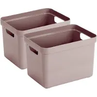 Sunware 2x stuks roze opbergboxen/opbergmanden 18 liter kunststof - Opbergbox