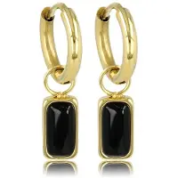My Bendel - Minimalistische Goudkleurige Oorbellen met Onyx Edelsteen - 10mm - met Luxe Cadeauverpakking | Sieraden Voor Dames
