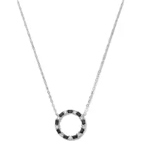 New Bling 9NB-1066 Zilveren Ketting met Zirkonia Hangertje Cirkel - 18mm Doorsnee - Zwart Wit - 40+5cm - Rhodium - Zilver