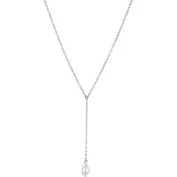 Traveller Ketting - Dames - Zilverkleurig - Edelstaal - Zoetwater Parel - Wit - Verstelbare Ketting 48 - 56 cm - 181213