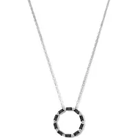 New Bling 9NB-1072 Zilveren Ketting met Zirkonia Hangertje Cirkel - 20mm Doorsnee - Zwart Wit - 40+5cm - Rhodium - Zilver