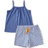 Little label shortama met hartjes van katoen blauw/wit Meisjes Stretchkatoen Ronde hals - maat 110