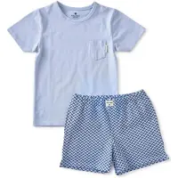 Little label shortama met all over print van katoen blauw/grijs Jongens Stretchkatoen Ronde hals - maat 134