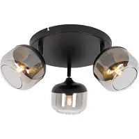QAZQA Design spot zwart met goud en smoke glas 3-lichts rond - Kyan