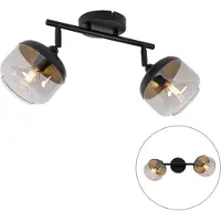 QAZQA Design spot zwart met goud en smoke glas 2-lichts - Kyan