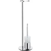 Smedbo Outline Vrijstaand Toiletrolhouder/ WC Borstelgarnituur Chroom/mat Glas, Rond FK312 - Messing - Accessoires, Toilet accessoires, Toiletrolhouders - 7391447077391