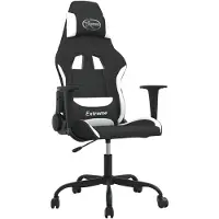 vidaXL Gamingstoel met massagefunctie, zwart en wit, met stoffen bekleding