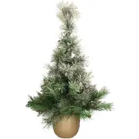 Everlands Kunst kerstboom/kunstboompje met sneeuw in gouden pot 75 cm - Kunstkerstboom