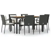 vidaXL 7-delige Tuinset met kussens poly rattan zwart
