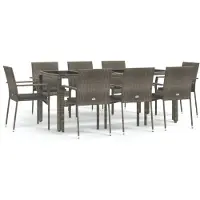 vidaXL 9-delige Tuinset met kussens poly rattan grijs