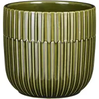 Mica Decorations Plantenpot/bloempot keramiek glans donkergroen stripes patroon - D14/H13 cm - Plantenpotten