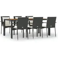 vidaXL 7-delige Tuinset met kussens poly rattan zwart