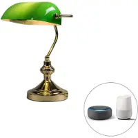 QAZQA Smart tafellamp messing met groen glas incl. Wifi P45 - Banker