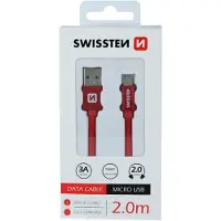 Swissten Lange Micro‑USB Oplaadkabel 2 meter – voor Samsung, Android, Powerbank & PS4 Controller – USB‑A Kabel – Rood