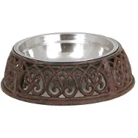 Clayre & Eef Voerbak Hond Ø 27x8 cm / 800 ml Bruin Ijzer Rond Voerbak Kat Bruin Voerbak Kat